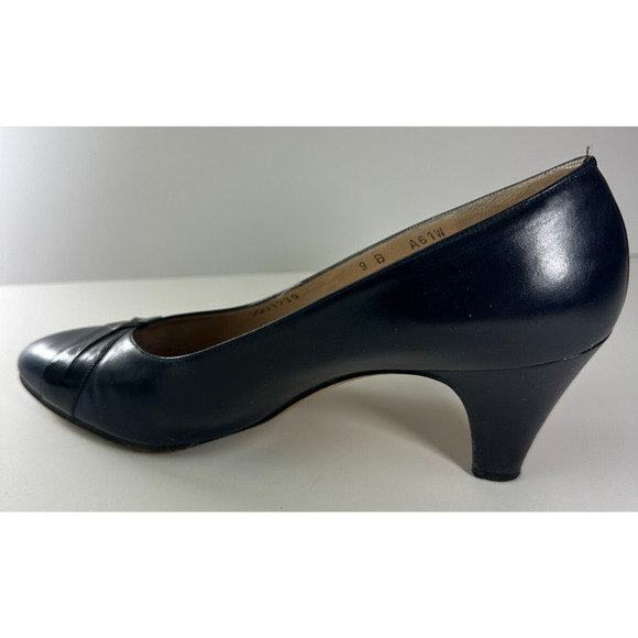 Salvatore Ferragamo Heels Black & Blue Pumps Leather Round Toe Shoe Size 9B 9 - Picture 14 of 16